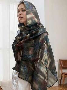 1 件女士夏季轻质树叶和老虎印花围巾，披肩头巾，适合日常生活和旅行 - 多色斑點花紋 - 查看 6