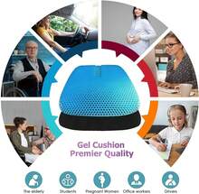 Gel Seat Cushion For Long Sitting, Gel Cushions For Pressure Sores Relief, 18.5x17.3x1.2 Inches Cooling Gel Car Seat Cushion, Seat Cushions For Office Chairs With Breathable Nonslip Cover - 彩色 - 查看 7