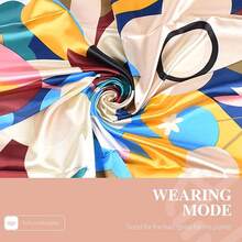 35 Inches Silk Head Scarf-Satin Hair Scarves Silk Bandana Scarf Headscarf For Women's Fashion Scarveshalloween - 彩色向日葵 - 橙色 - 查看 5