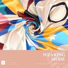 35 Inches Silk Head Scarf-Satin Hair Scarves Silk Bandana Scarf Headscarf For Women's Fashion Scarveshalloween - 彩色向日葵-藍色 - 查看 8