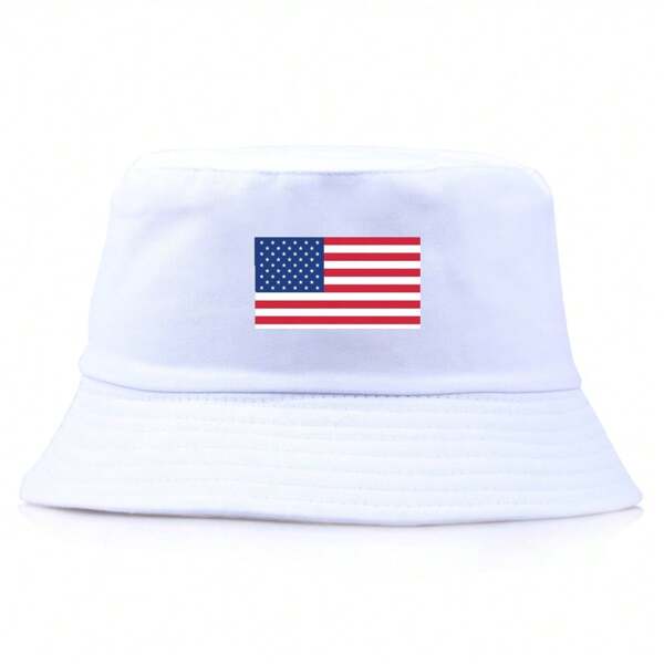 Independence Day American Flag Embroidered Bucket Hat, Patriotic Stars And Stripes Bucket Hat, Polyester, Suitable For Spring/Summer, Unisex