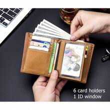 Men RFID Blocking Bifold Wallet Genuine Leather Card Holder Wallets With 15 Card Slots, Brown, 4.56"X3.74"X0.82" - Yellowish Brown - View 5