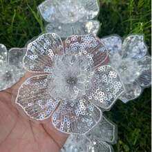 10 件，DIY 立体钉珠小花亮片花立体钉珠小花片鞋帽连衣裙服装配饰贴花，刺绣贴花熨烫热补丁用于夹克，缝制补丁用于服装背包牛仔裤 T 恤