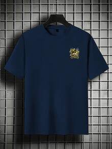 GRDR Men's Fashionable Printed Loose Short Sleeve T-Shirt | Exquisite Design | Summer Essential | Easy To Match | Showcase Your Style - Navy Blue - View 3