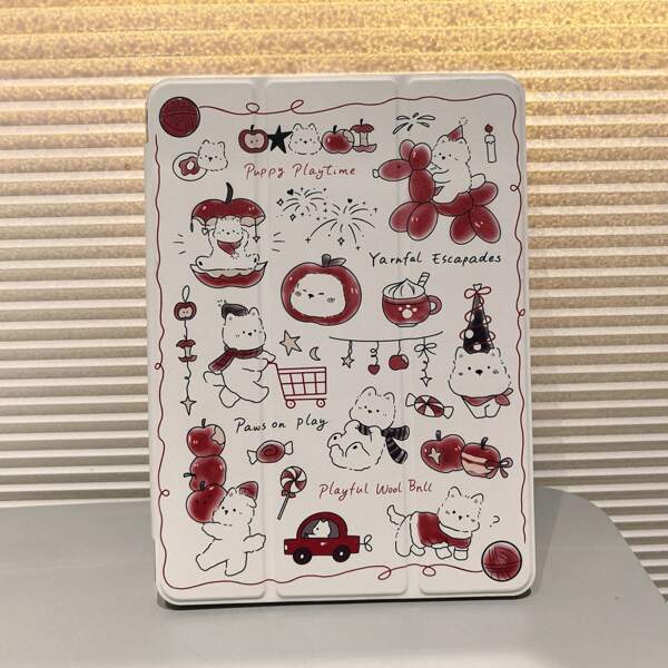 Capa protetora para tablet com estampa de cachorrinho fofo da Apple, estampa pintada frente e verso, painel traseiro de acrílico transparente, compatível com Huawei Matepad 11.5 S/Matepad SE [11 polegadas] 2024, compatível com Xiaomi Redmi Pad SE 11 polegadas 2023, capa protetora/Xiaomi Pad 7/7 Pro [11,2 polegadas], modo de suspensão e despertar automático, com compartimento para caneta