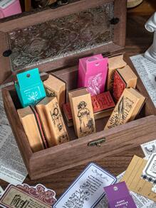 1pc Fine Pattern Brown Wooden Stamp, Small Fresh Flower Plant Pattern Creative Design Wooden Stamp For Notebook Scrapbook Decoration Greeting Card Decoration, Gift For Friends School Supplies,Back To School