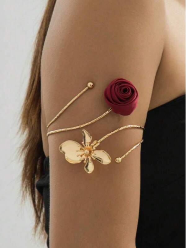 1pc European & American Exquisite Luxury Flower Arm Cuff Bracelet