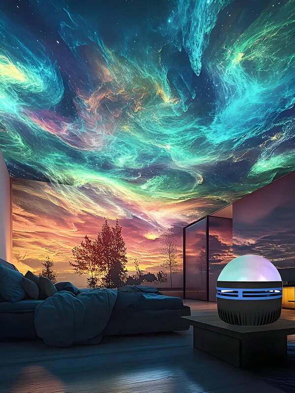 1pc Star Aurora Projection Lamp - 7 Color LED Wave Ripple Light With Remote Control, USB Powered, Suitable For Romantic Bedroom Decor, Home Theater Ambience, Room Decoration, Festival Decor, Perfect Starry Sky Gift