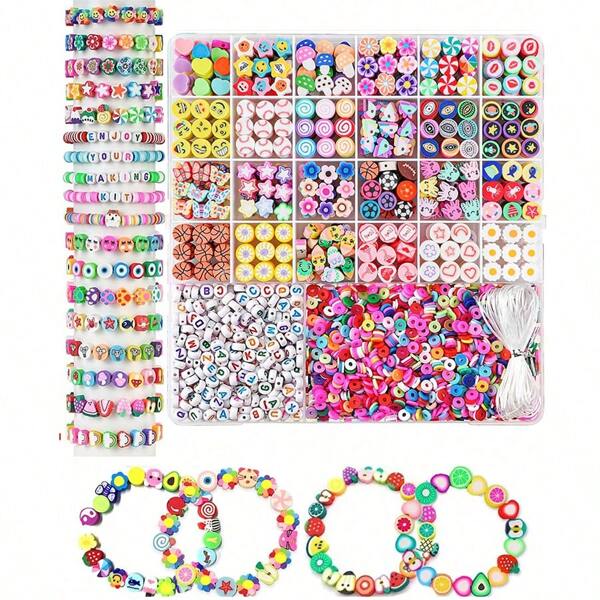 Polymer Clay Beads Bracelet Making Kit, Friendship Bracelet Beads, Soft Clay Beads For DIY Crafts, Gifts And Jewelry Making
