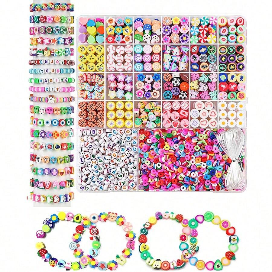 Polymer-Ton Perlenarmband Bastel-Set, Freundschaftsarmband Perlen, weiche Tonperlen für DIY Basteleien, Geschenke und Schmuckherstellung