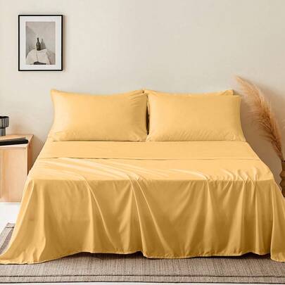 Bộ ga trải giường 100% polyester - Mềm mại & Bền chắc, Nhiều màu sắc để lựa chọn (Xanh dương, Vàng, Hồng, Xanh xám) - Có thể giặt máy, Dễ bảo quản, Ga trải giường thoải mái | Thiết kế hiện đại | Chất liệu mềm mại, đạt chứng nhận Oeko-Tex