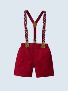 BOARNSEORL 2pcs Young Boys Gentleman Outfit - Red Suspender Pants And White Shirt With Bow Tie, Suitable For Holidays, Weddings, Christmas Parties, New Year Celebrations, Birthday, And Baby Shower - Red and White - View 7