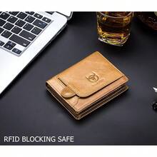 Men RFID Blocking Bifold Wallet Genuine Leather Card Holder Wallets With 15 Card Slots, Brown, 4.56"X3.74"X0.82" - Yellowish Brown - View 3