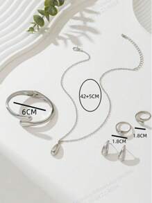 1 Set Minimalist Chic Silver Alloy Streamlined Design Jewelry Set, Women, Suitable For Work Or Fashion Events