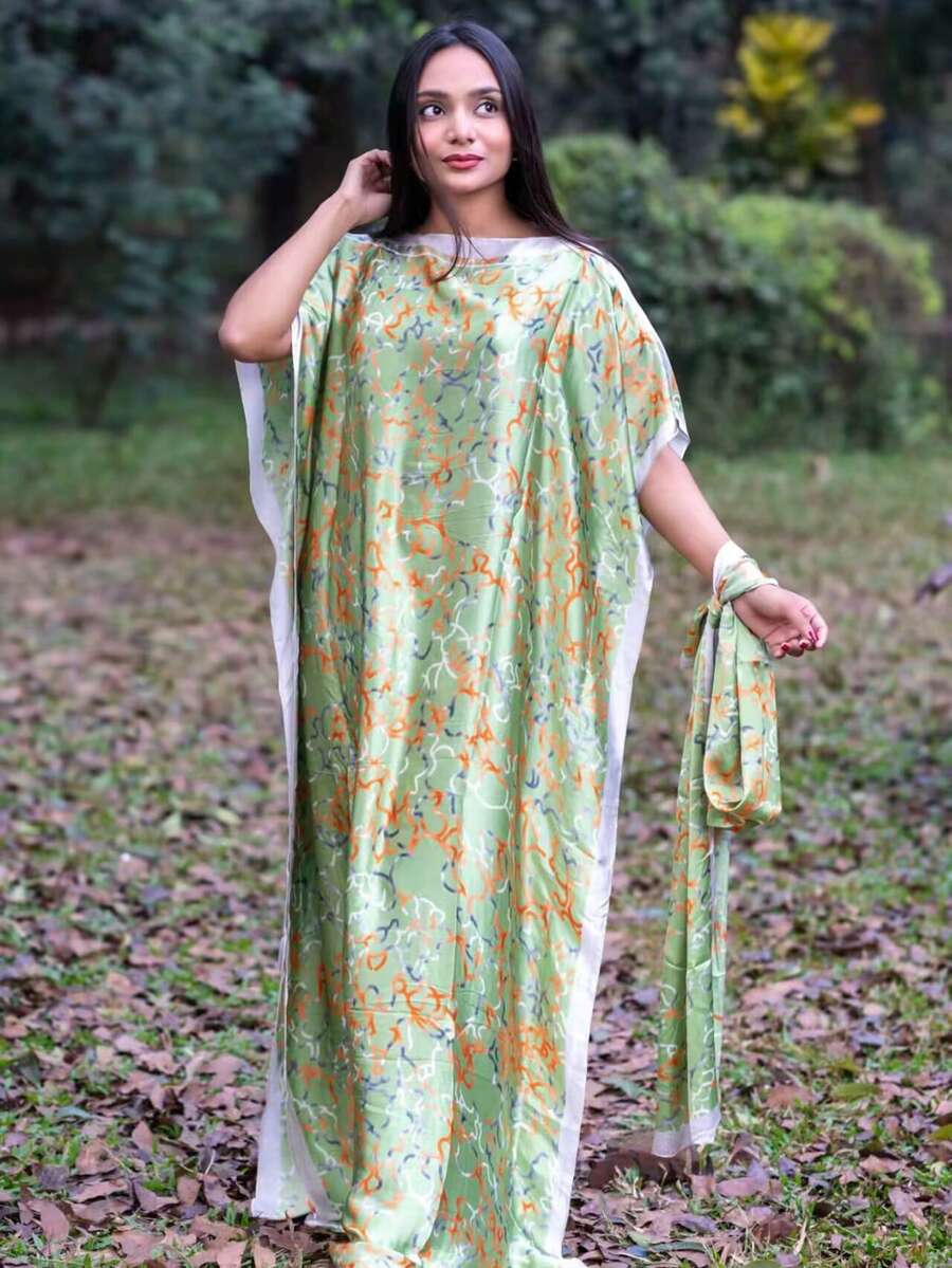 1 件女士仿丝玫瑰色优雅长袍，适合海滩旅行和度假 - 綠色 - 查看 1