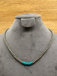 1 pieza Collar colgante de estilo bohemio para mujer, compuesto de múltiples cuentas redondas de turquesa, collar de cadena de estilo occidental para damas, collar multicolor, adecuado para uso diario de la mujer, vacaciones o como regalo para amigos - N-123 - Ver 8