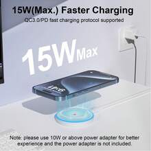 15W 磁吸无线快速充电器，兼容 16 15 14 13 11 12 Pro Max X XS XR 8 Plus 适用于办公室、宿舍、家用无线充电器手机充电器 - 白色 - 查看 3