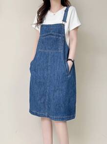Vestido de tirantes de mezclilla para mujer de estilo casual, tela de mezclilla de alta calidad, textura suave y cómoda, resistente al desgaste y transpirable, adecuado para el verano, falda de tirantes de mezclilla clásica