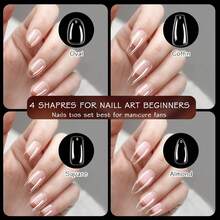 ELLEWIN 1000PCS Nail Tips Clear False Nails Full For Acrylic Nails Kit 10 Sizes 4 Shapes Long Almond Square Coffin Oval Pre-Shape For Salon Home DIY Gifts - 杏仁方形-480個 - 查看 9