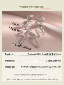 jealous young 1 cặp bông tai dài đính đá Cubic Zirconia hình học xoắn ốc phóng đại quyến rũ dành cho phụ nữ trong lễ hội đám cưới, lễ đính hôn, kỷ niệm ngày cưới, quà tặng trang sức - trắng - Xem 4