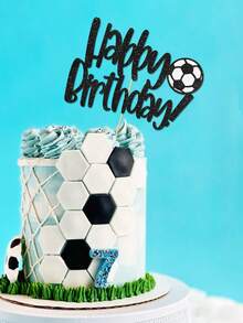 1 pieza Decoración para tarta de cumpleaños con letrero "Feliz Cumpleaños" y figura de jugador de fútbol, para decoración de fiesta de cumpleaños de hombre con tema deportivo - Negro - Ver 3