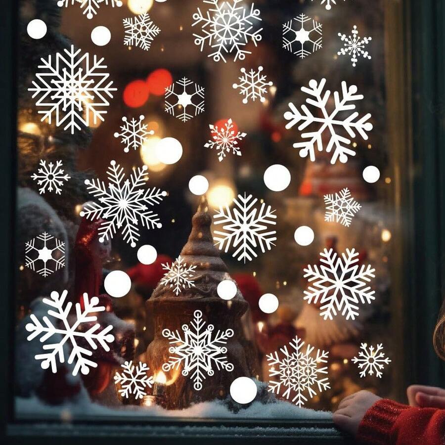White Snowflakes Window Clings - 4 Sheets 114 Pcs Christmas Snowflake Window Clings Decal Stickers Decor For Glass Windows Classroom Home Office For Winter, Home Decor Christmas Decorations Room Decor Christmas Decorations Home Christmas Gifts Christmas Decor - Multicolor - View 1