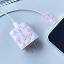 2pcs Butterfly Protective Case For IPhone 14 Pro Max, 13, 12, 11 Chargers - TPU Cable Protector With Coil Winder, Compatible With 18/20W Fast Charging Adapter - Durable Anti-Fraying Cable Management Box - Ideal Gift For Couples