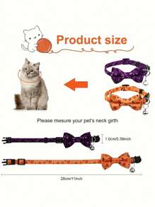 1PC Halloween Card Pet Cat Collar Pumpkin Bat Hat Halloween Ghost Festival Cat Halloween Cat Collar Cat Collar With Bell Adjustable Detachable Pet Necklace With Buckle, Cat Necklace
