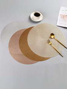 Kit 4 ou 6 Tapete De Mesa Posta Redondo Design Elegante Impermeável - Dourado - Visão 1