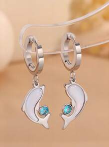 2pcs Exquisite Multi-Color Stainless Steel Earring Set With Unique Design, Cute Dolphin Ocean Elements, Fashionable And Cool, Suitable For Parties, Jewelry Accessories And Gifts