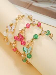Set de 3 piezas de joyería con cuentas: collar con colgante de mariposa de vidrio y resina, pulsera, estilo bohemio, adecuado para uso diario y de fiesta de las mujeres