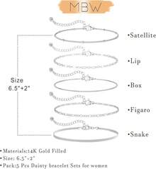 MBW Gold Bracelets Women, Dainty 14K Gold Plated Bracelet Stack Beaded Chain Bracelet Set Thin Small Cute Paperclip Bracelets Fashion Waterproof Jewelry Gold Accessories Women - MB-BR-11-BR1 - 查看 5