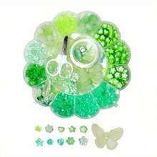 Juego de 13 cajas surtidas con múltiples cuentas verdes transparentes con efecto AB, adecuado para hacer pulseras, collares, anillos y diversos accesorios pequeños de bricolaje
