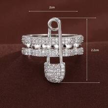 1pc Elegant Brooch Style Wide Band Ring Design With Artificial Zirconia Stones For Women - Multicolor - View 4