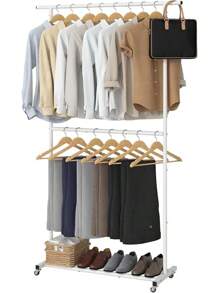 Perchero de ropa de doble barra, organizador de ropa rodante con ruedas para colgar ropa, fácil de montar, ajustable, blanco - Blanco - Ver 13