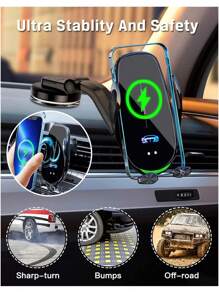 YITUMU Wireless Car Charger Holder, Fast Charging Automatic Clamping 15W Smart Dual-Control Induction Car Phone Holder, Optional Cigarette Lighter Car Charger Accessory, Suitable For Android And Apple Phones With Wireless Charging Function Car Accessories