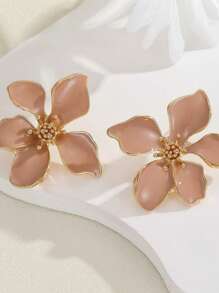 1 Pair Oil Drip Flower Stud Earrings, Elegant Women's Versatile Earrings For Vacation, Festivals