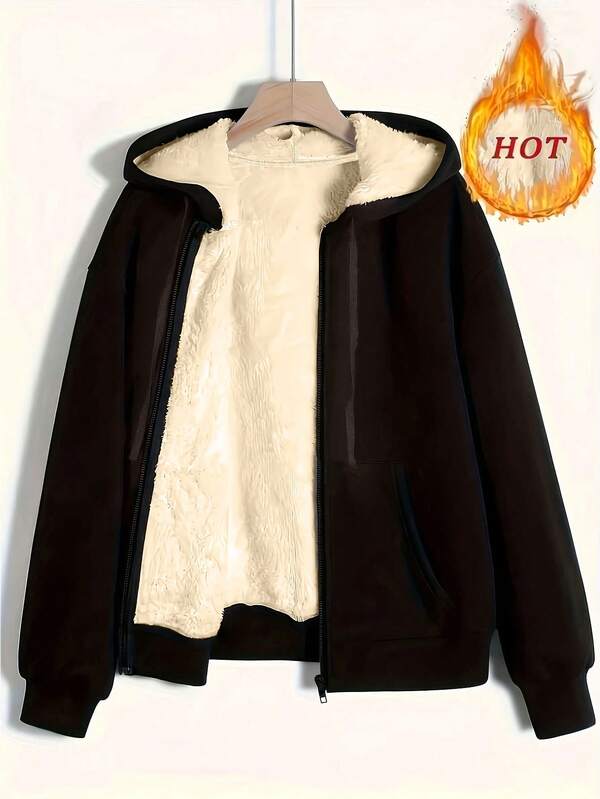 European And American Fashion Winter New Solid Color Pocket Zipper Warm And Plush Coat