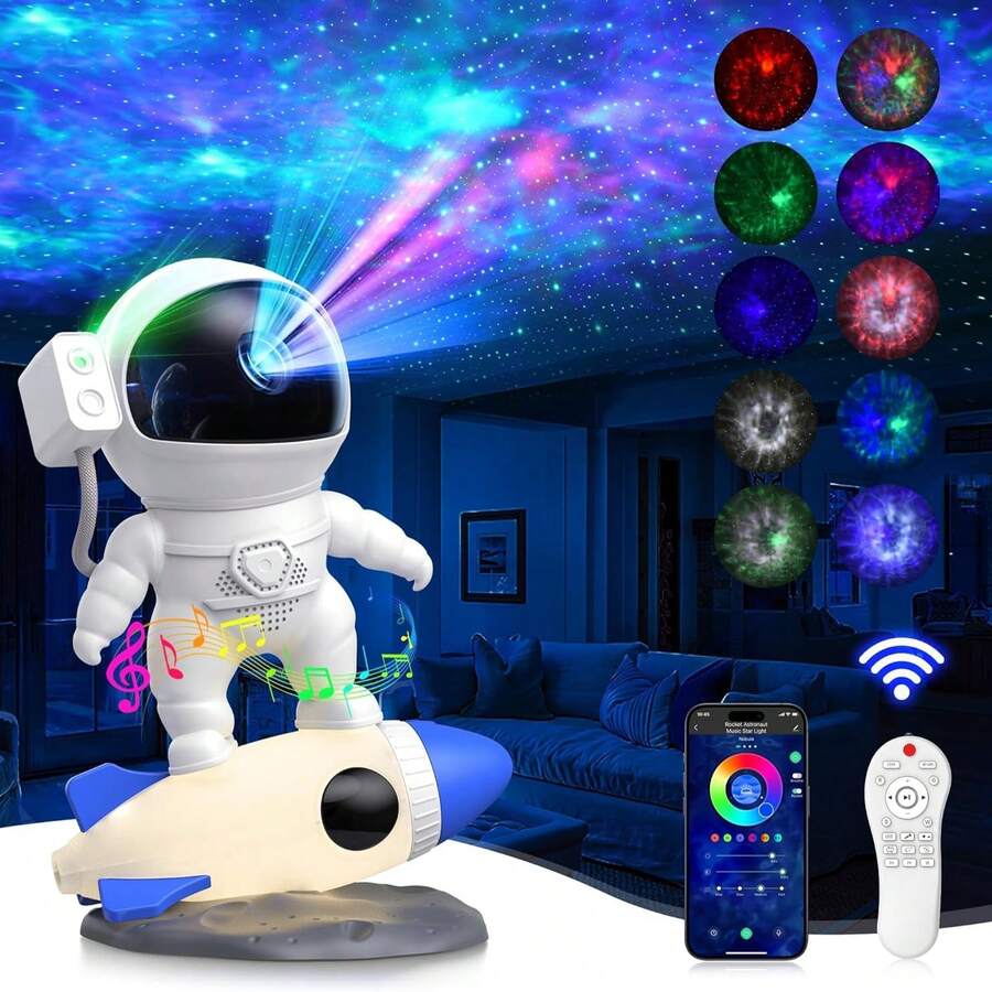Astronaut Galaxy Projector, Star Nebula Projector With Rocket Lamp, Night Lights LED Star Projector For Bedroom, Remote Control, White Noises, BT Speaker For Bedroom - Xanh và trắng - Xem 1
