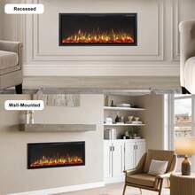 42"Electric Fireplace With Aluminum Frame: Wall-Mounted/Recessed Indoor Heater, Touch Screen, Remote & 12H Timer, 1500/750W" - US B Type Plug(110-127V) - View 6