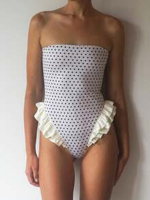 One Piece Womens Swimsuits Y2k Ruffle Hem Monokini Bathing Suit Spaghetti Strap Square Neck Tummy Control Slimming Swimwear Bathing Suit Beachwear - 白色 - 查看 4