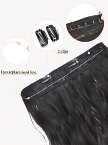 隐形接发深棕色接发自然波浪假发片女士合成接发片夹式假发 - Dark Brown - 查看 5