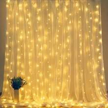 1 Stück Fenstervorhang Licht, 300 LED Fairy Lichterkette mit Fernbedienung, 8 Modi USB betrieben Schlafzimmer Fenstervorhang Party Weihnachtsdekoration, Innen- und Außenbereich Halloween (300 LEDs - warmweiß)