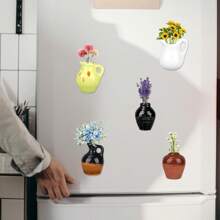 Mini Vase Magnets For Fridge 6PCS - 3D Ceramic Tiny Plant Vase Magnets Fridge Decoration Set Design For Refrigerator, Lockers & Office Spaces (1pc, 3pcs,6pcswith Flower)