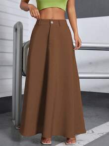 A&DD MODA, REF: H938-BX33 Women's Long Skirt High Waist Casual Round Umbrella Style Fluid Light Comfortable Elegant Versatile Quality Fabric Skirt For Everyday Social Sophisticated Modern Blogger Style Fresh Practical Charming High Durability Delicate Look ✨ - 巧克力棕 - 查看 3