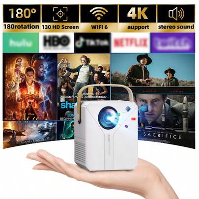 Proyector inteligente mini WiFi 2.4/5G totalmente actualizado para 2025, proyector inteligente para el hogar 1080P para dormitorio y sala de estar, con espejeo de teléfono móvil y soporte de reflexión de 180°, proyector profesional portátil para acampada al aire libre 4K
