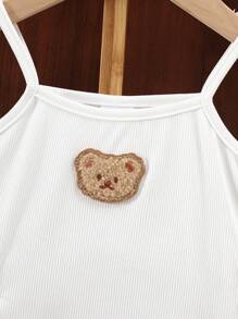 2pcs/Set Girls Cute Bear Embroidery Decor Camisole Top + Fashionable Tassel Flared Leg Pants, Stylish & Versatile Outfit
