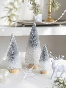 1pc/3pcs Mini Gradient Christmas Tree Decorative Ornament, Artificial Bottle Brush Christmas Tree With Wooden Base, Suitable For Christmas Decoration, Christmas Party, Home Desktop Decor And Photography Decoration, Home Decor, Christmas Decor, Room Decor - Multicolor - View 3