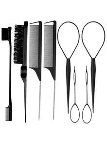 5件套三排钢针梳子，长尾眉刷，高光梳，适用于发型、化妆、盘发造型，也可作为学习用品、礼品、美发配件、头部饰品。 - 彩色 - 查看 16