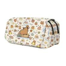 1 buc geantă de creion cu flip drăguță cu desene animate Capybara, geantă de creion cu imprimeu de desene animate de mare capacitate, potrivită pentru depozitarea pe desktop a studenților și utilizarea la birou, husă de creion, husă de creion, ghiozdan, rechizite școlare, înapoi la școală